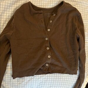 Brandy Melville Brown Button-Up Cropped Long Sleeve Top